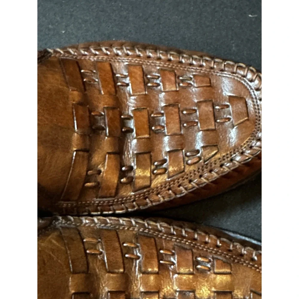 Vintage Florsheim Woven Leather Penny Loafers Brown Men's 8.5 D USA Style